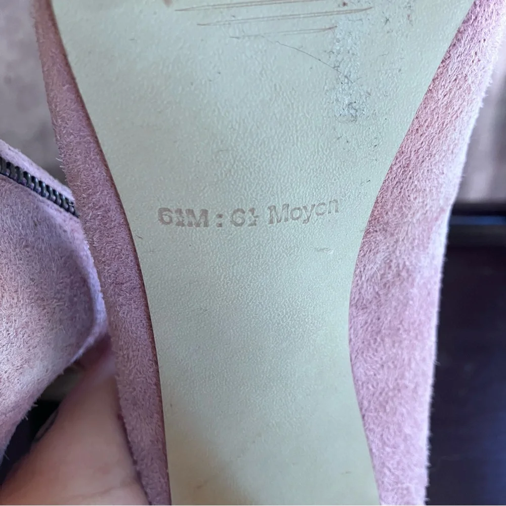 Guess Dusty Pink Suede Pumps Zipper Bow Chain Trim Stiletto Heels Women’s 6.5 - Picture 2 of 11